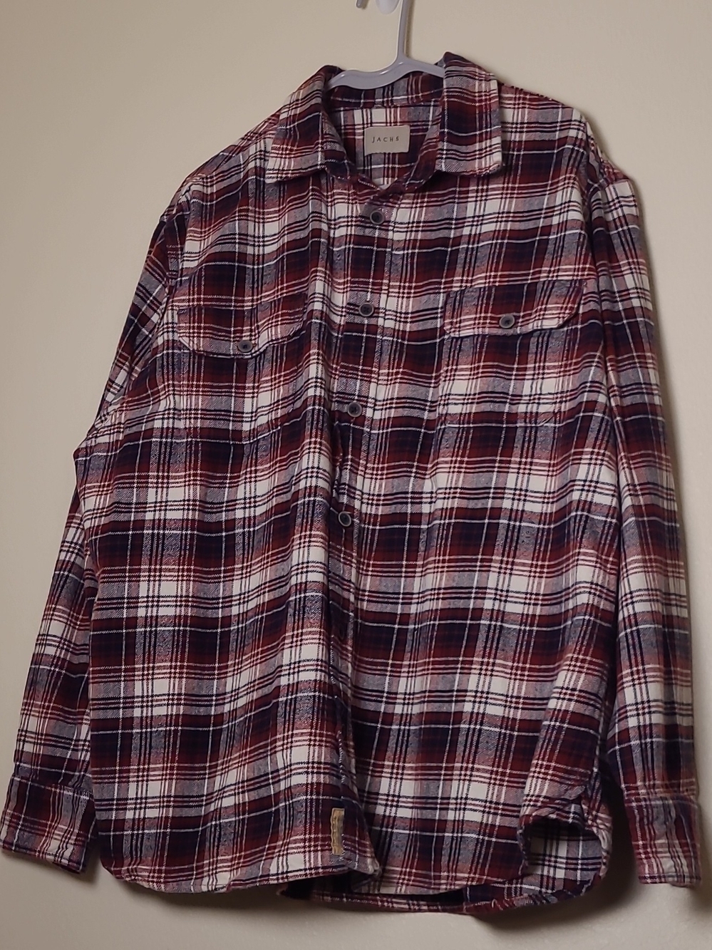 Jachs NY Men’s Burgundy Plaid Flannel Button-Up Shirt Red Black White Brawny 2XL